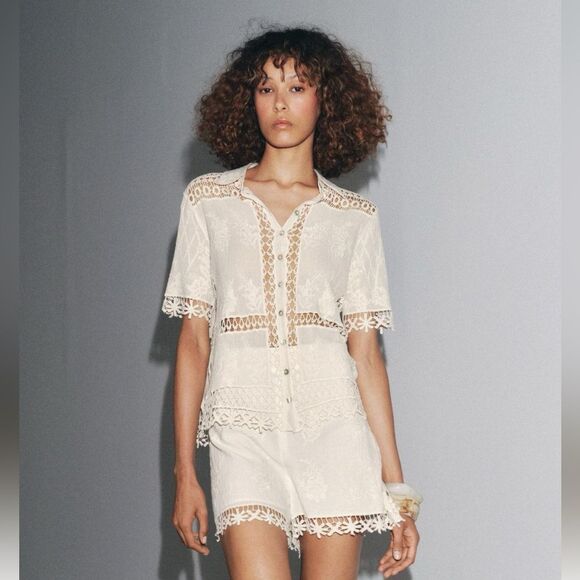 ZARA ZW COLLECTION COMBINATION CROCHET BLOUSE - Picture 2 of 8